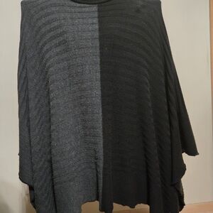 Ashley Stewart Two-Tone Black & Charcoal Knit Poncho One Size 2x And Up